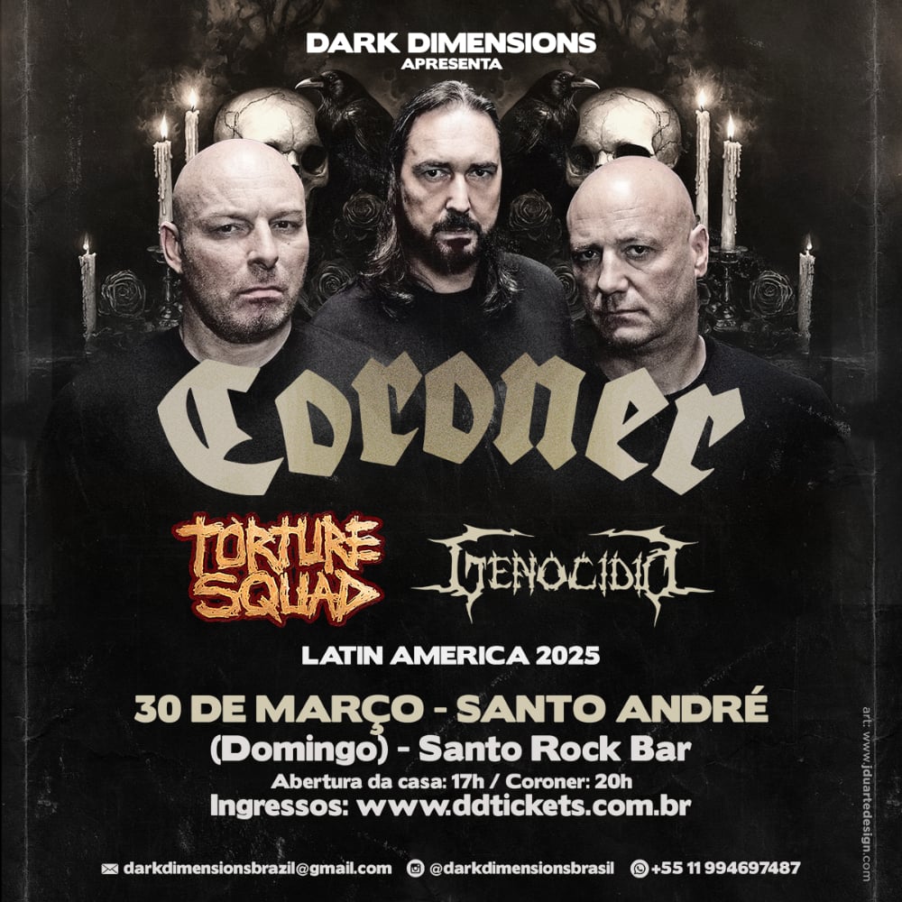 Ícone do thrash metal, Coroner, celebra 40 anos em show único no Brasil 
