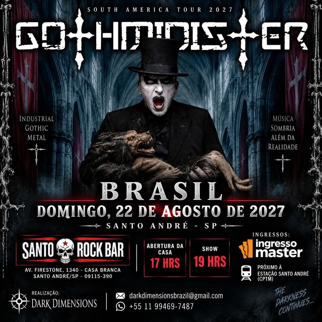 Gothminister faz estreia no Brasil com show único em agosto de 2027
